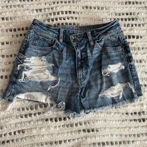 American Eagle Outfitters Blue Distressed Jean Shorts